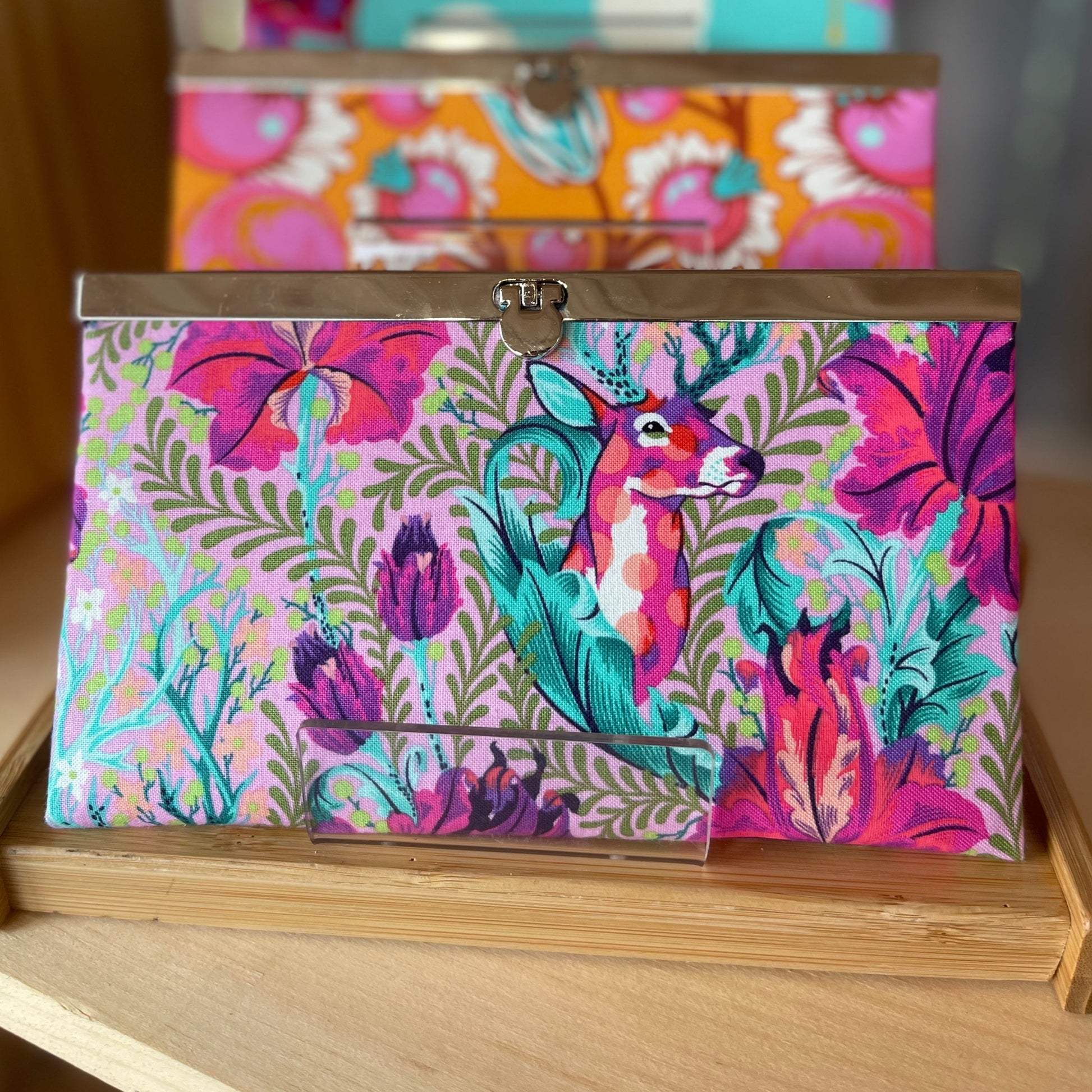 Stag deer on on a floral background handcrafted wallet